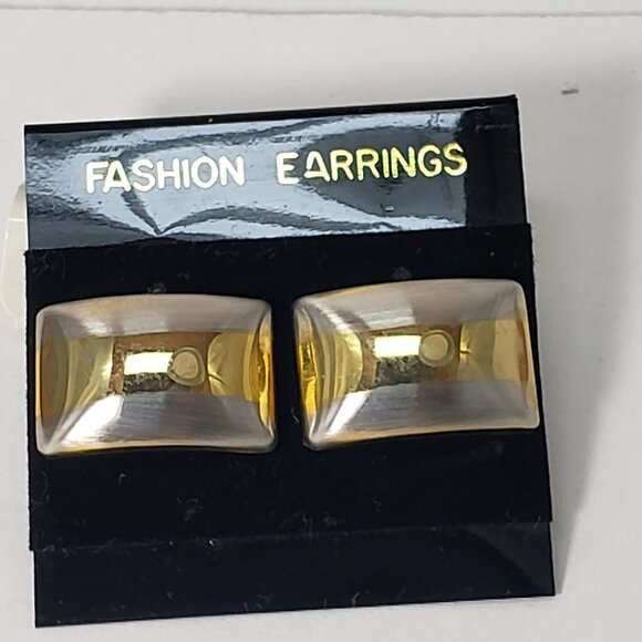 Gold, Silver Dual-Tone Stud Earrings Modern Stripe Design, 0.5x1 Fashion Jewelry - Picture 6 of 8